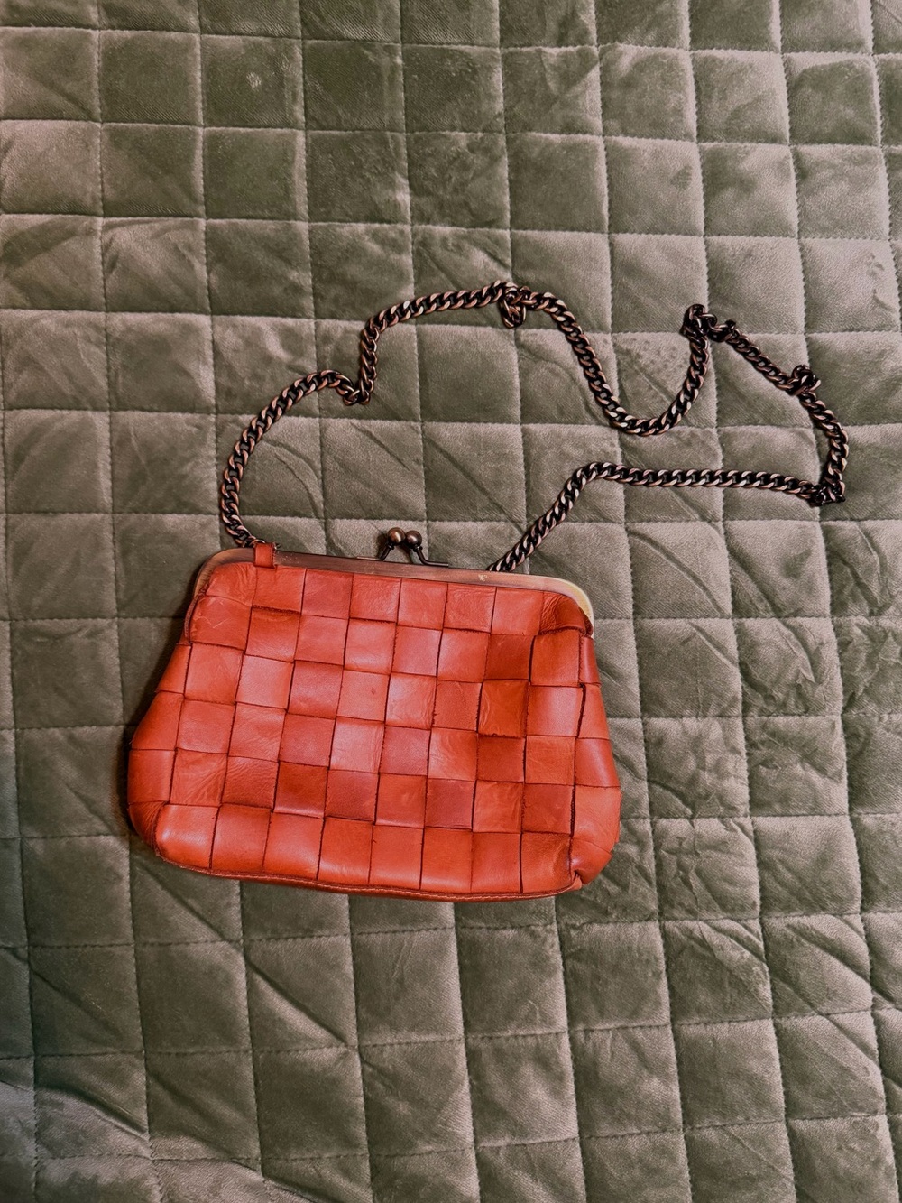 Margot New York Leather Woven Crossbody Bag with Chain Strap